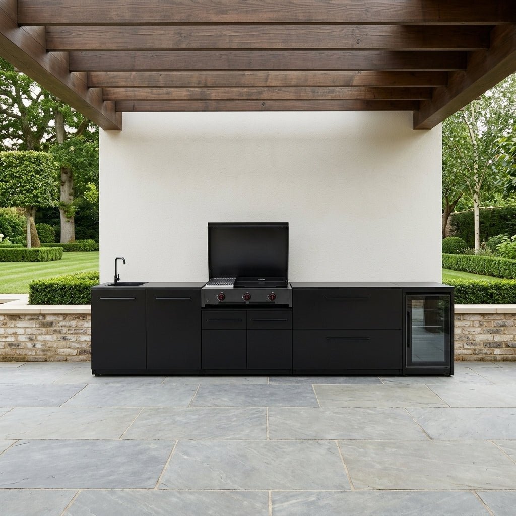 Cozze® Elements Modular Outdoor Kitchen with Gas Grill, Storage, Fridge and Sink in Black