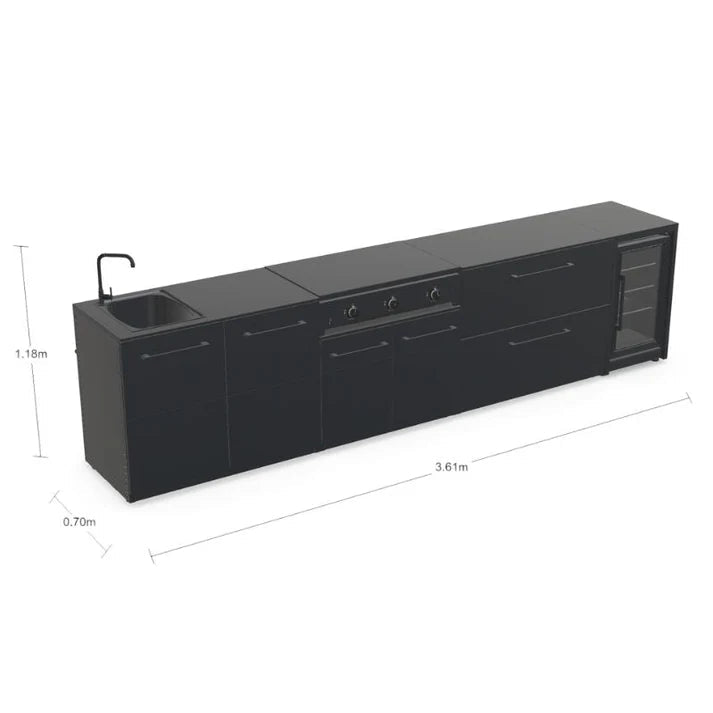 Cozze® Elements Modular Outdoor Kitchen with Gas Grill, Storage, Fridge and Sink in Black