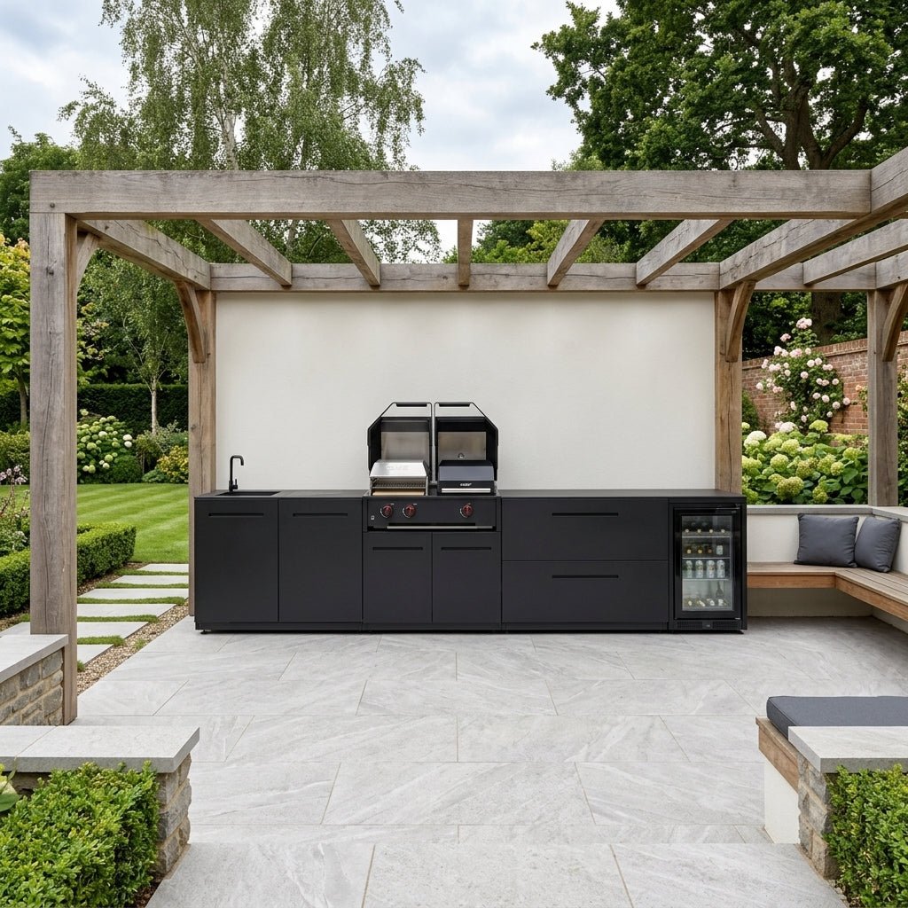 Cozze® Elements Modular Outdoor Kitchen with Gas Grill, Storage, Fridge and Sink in Black