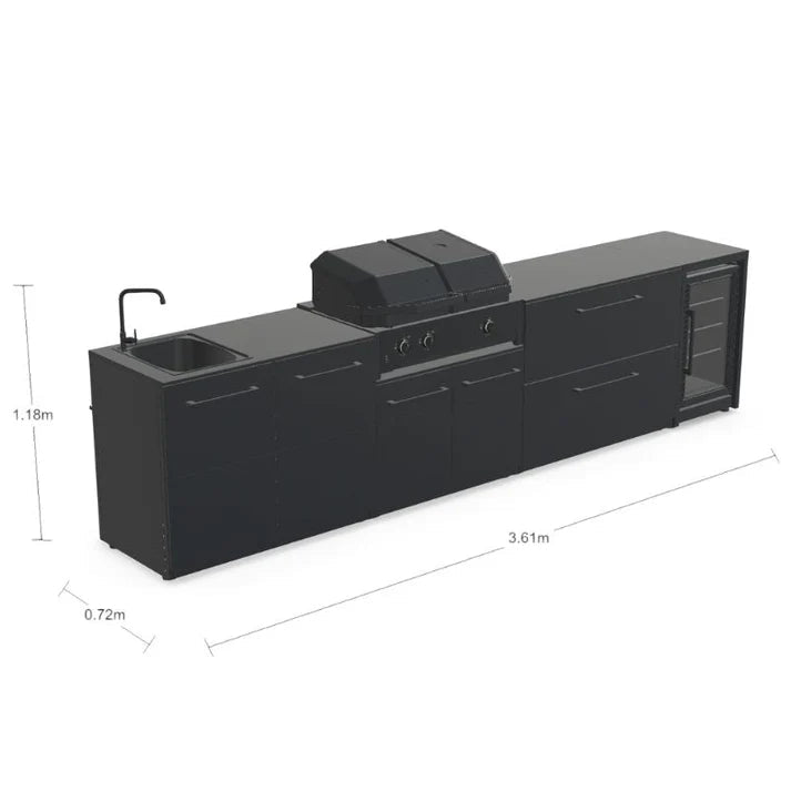 Cozze® Elements Modular Outdoor Kitchen with Gas Grill, Storage, Fridge and Sink in Black