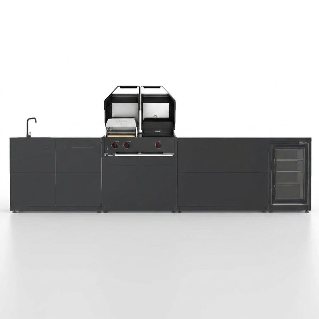 Cozze® Elements Modular Outdoor Kitchen with Gas Grill, Storage, Fridge and Sink in Black