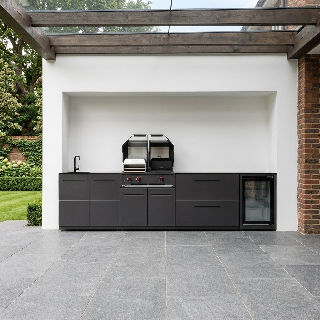 Cozze® Elements Modular Outdoor Kitchen with Gas Grill, Storage, Fridge and Sink in Black