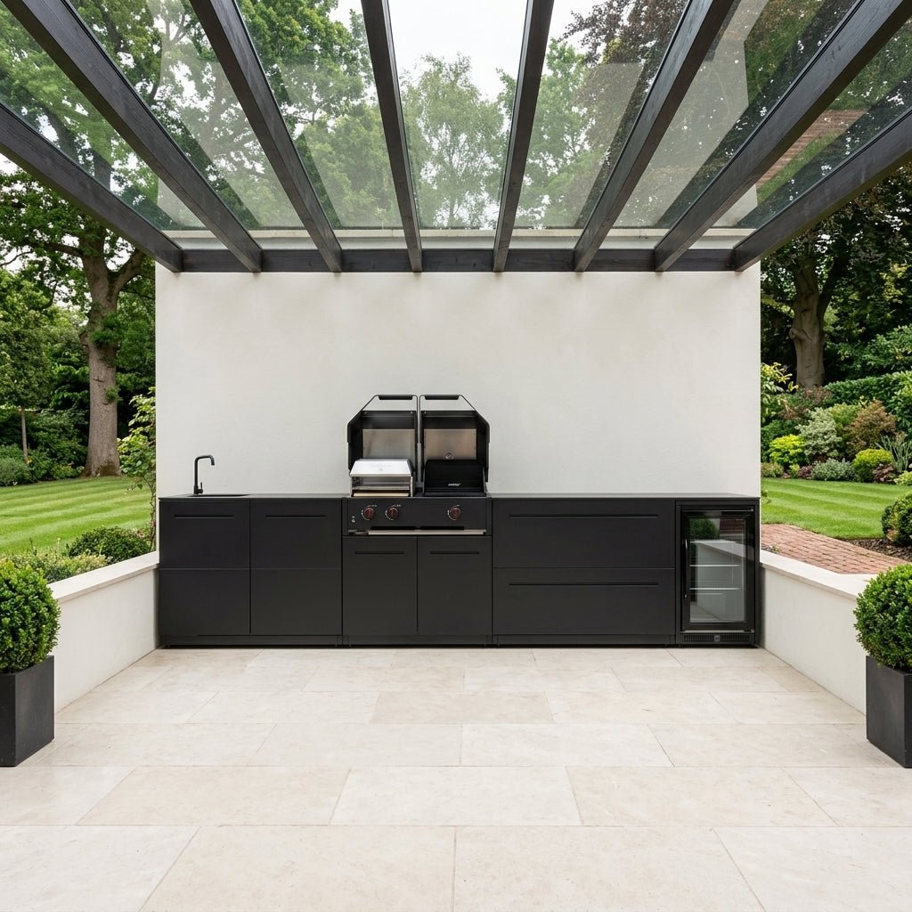 Cozze® Elements Modular Outdoor Kitchen with Gas Grill, Storage, Fridge and Sink in Black