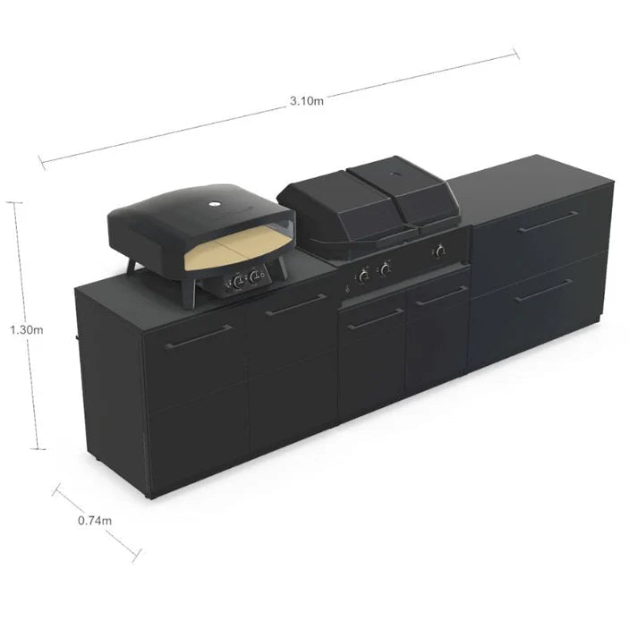 Cozze® Elements Modular Outdoor Kitchen with Quattro 900 Grill, Storage, and Optional Gas Pizza Oven in Black