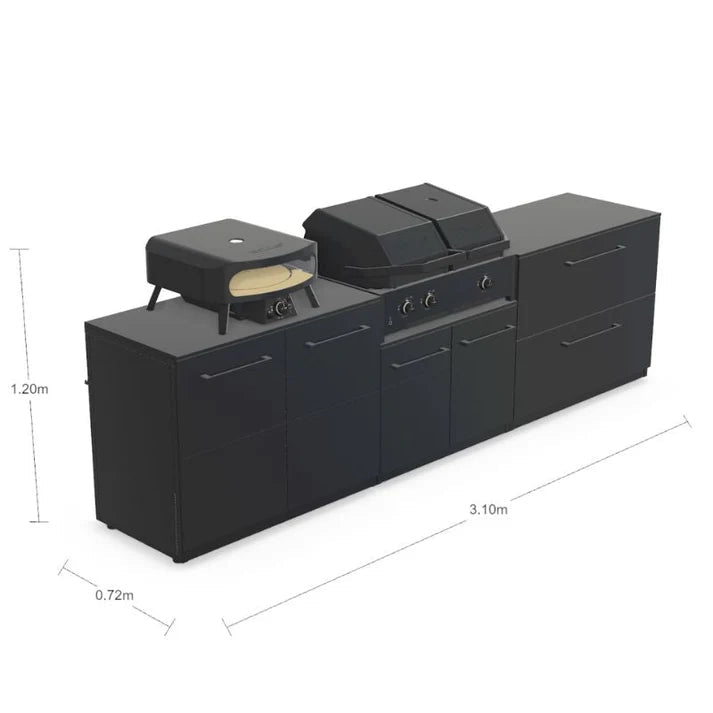 Cozze® Elements Modular Outdoor Kitchen with Quattro 900 Grill, Storage, and Optional Gas Pizza Oven in Black