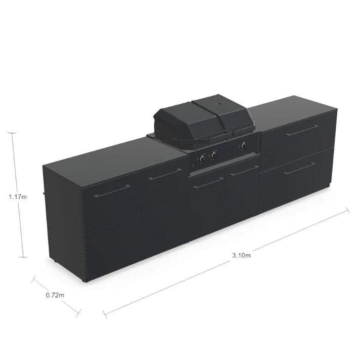 Cozze® Elements Modular Outdoor Kitchen with Quattro 900 Grill, Storage, and Optional Gas Pizza Oven in Black