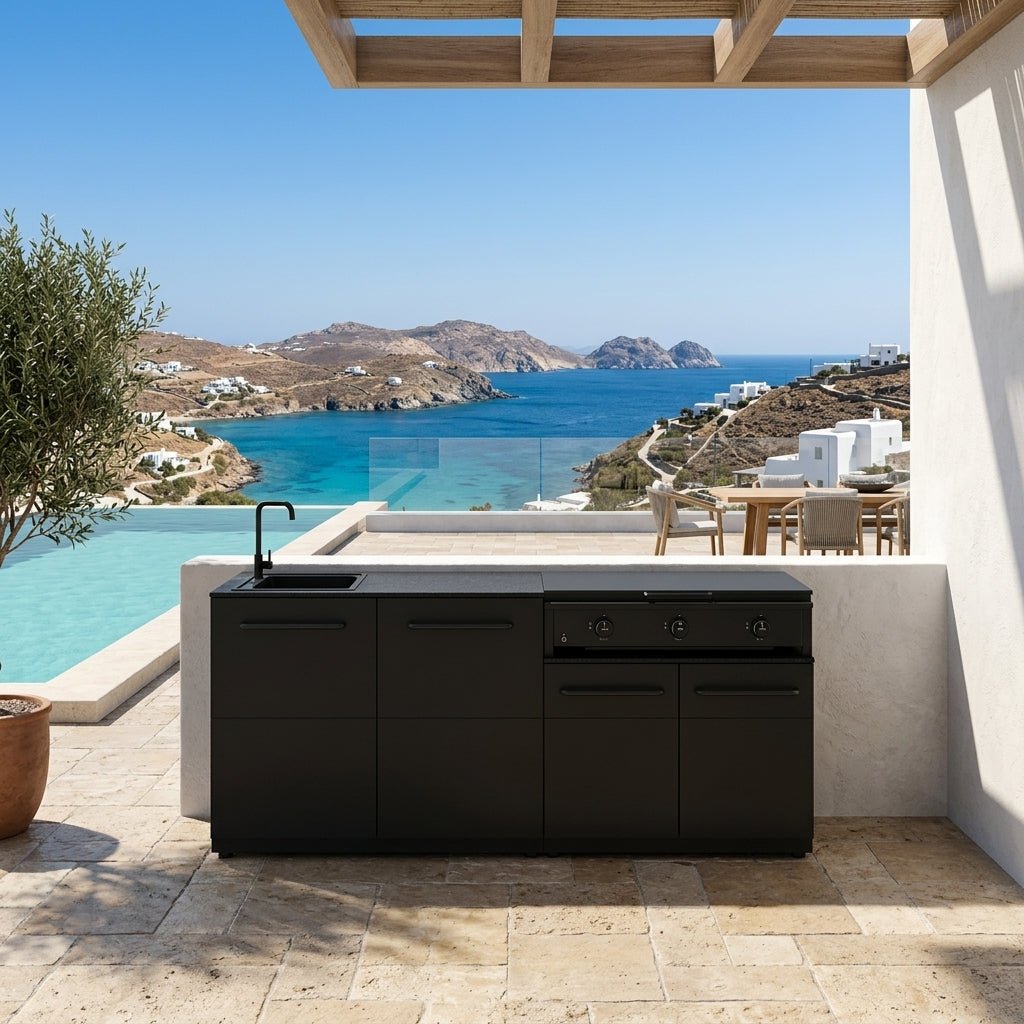 Cozze® Elements Outdoor Kitchen with Storage, Sink, and Combo 900 Grill in Black