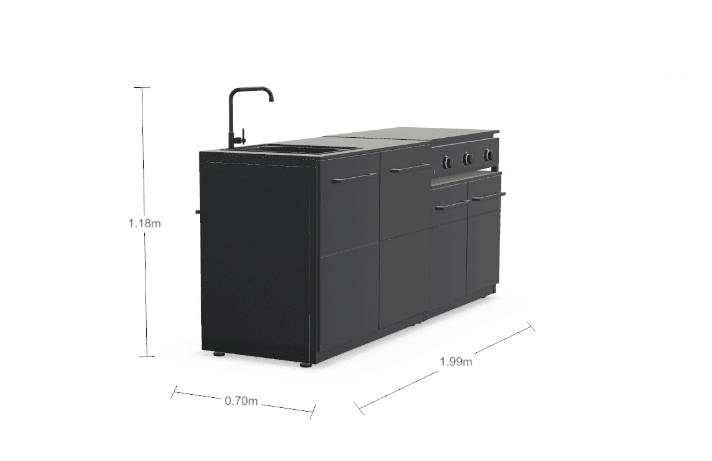 Cozze® Elements Outdoor Kitchen with Storage, Sink, and Combo 900 Grill in Black