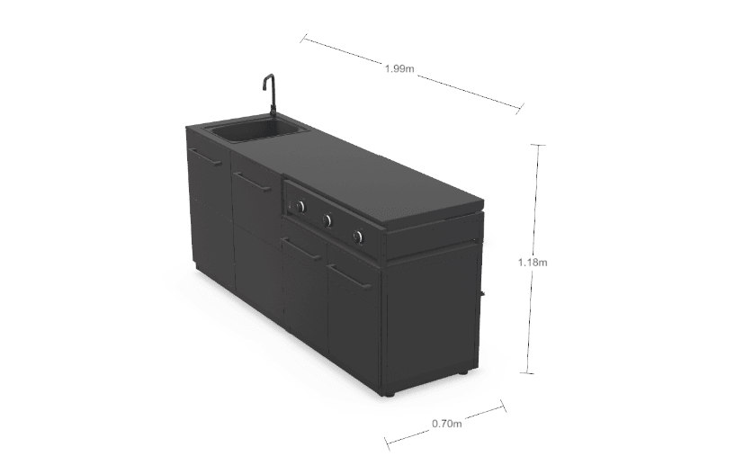 Cozze® Elements Outdoor Kitchen with Storage, Sink, and Combo 900 Grill in Black