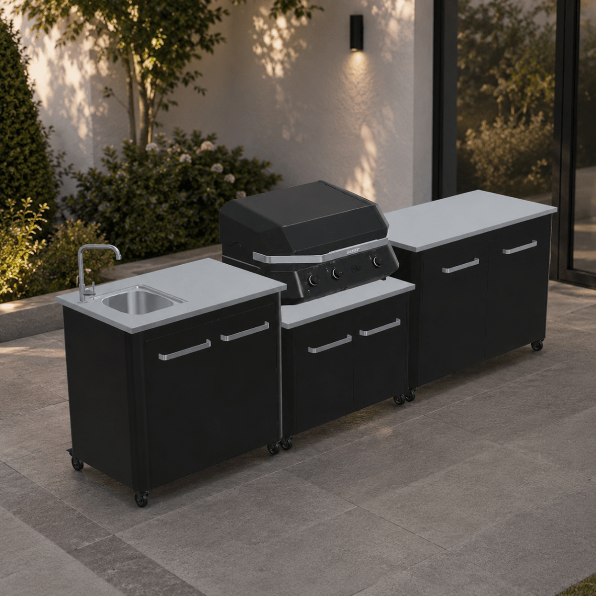 Cozze® Modular Outdoor Kitchen with Gas Grill, Storage and Sink in Black