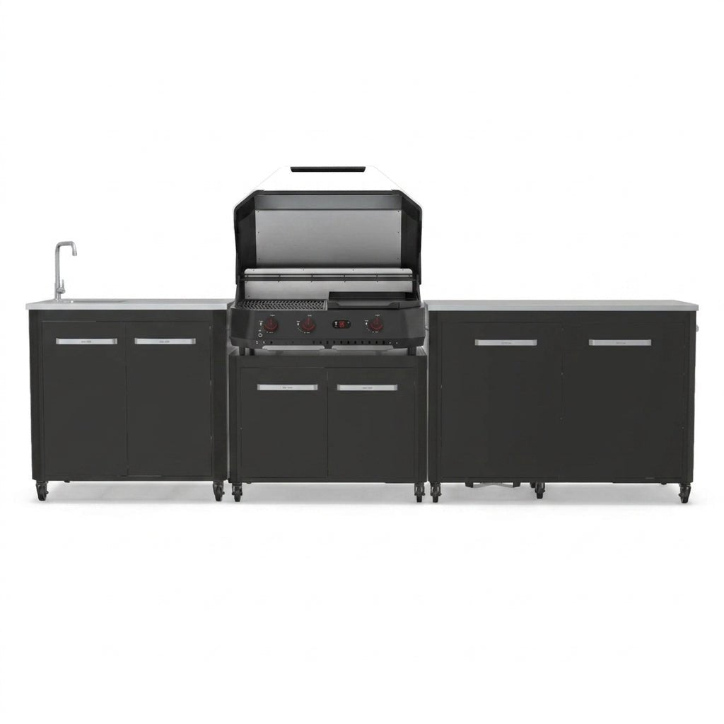 Cozze® Modular Outdoor Kitchen with Gas Grill, Storage and Sink in Black