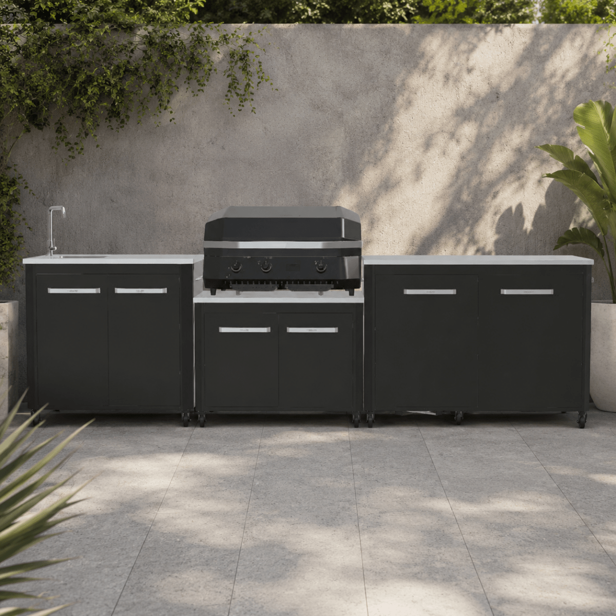 Cozze® Modular Outdoor Kitchen with Gas Grill, Storage and Sink in Black