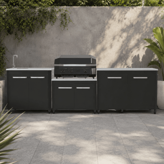 Cozze® Modular Outdoor Kitchen with Gas Grill, Storage and Sink in Black