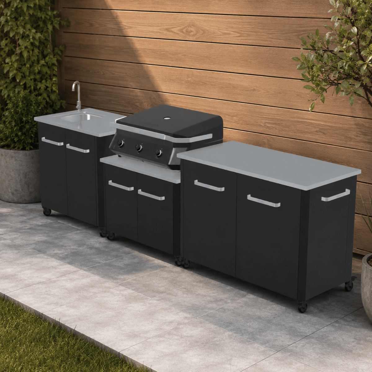 Cozze® Modular Outdoor Kitchen with Gas Grill, Storage and Sink in Black