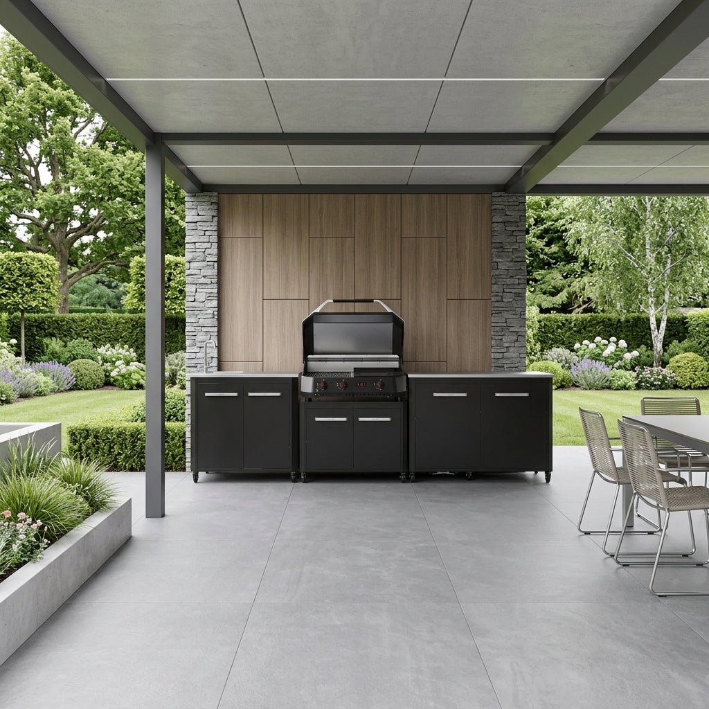 Cozze® Modular Outdoor Kitchen with Gas Grill, Storage and Sink in Black