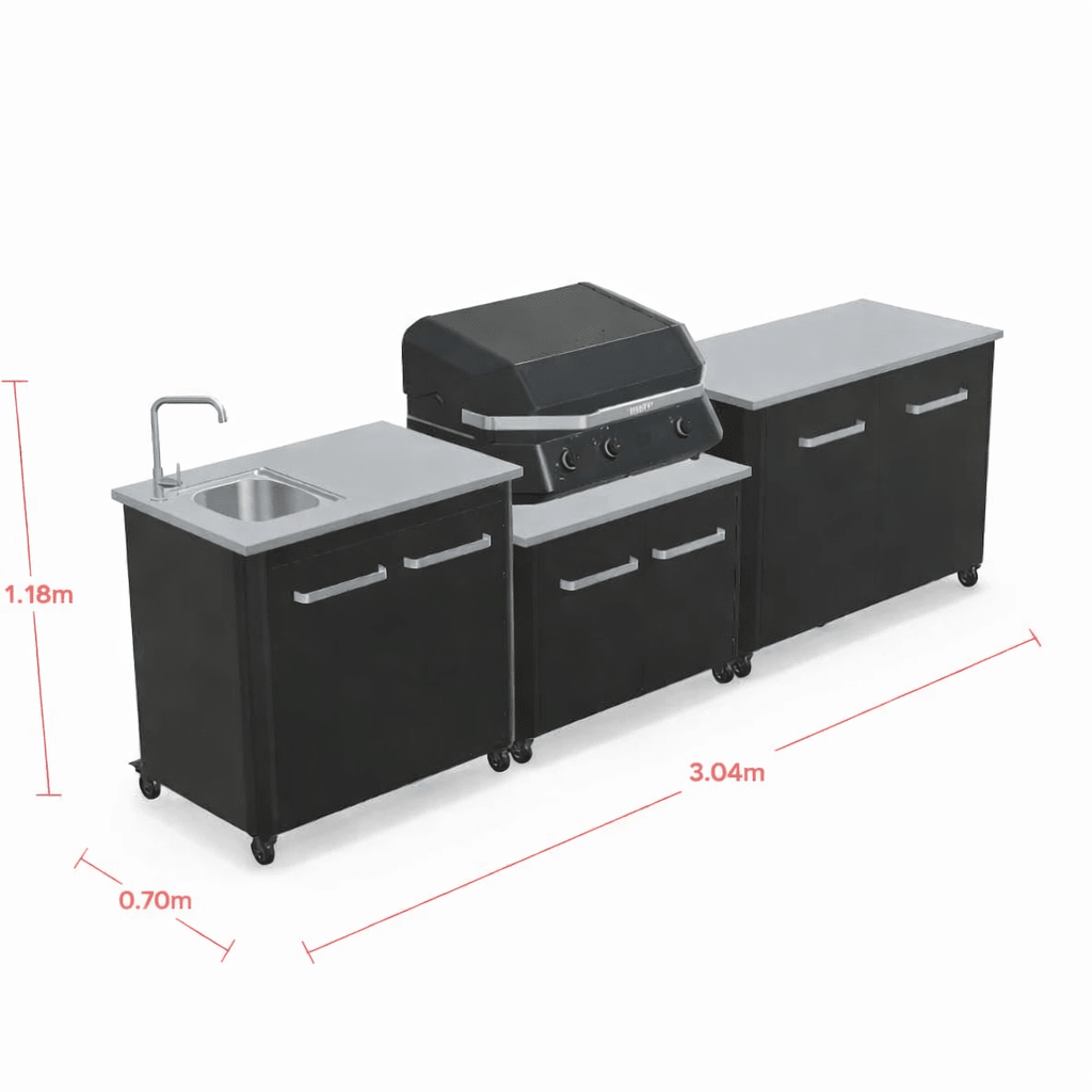 Cozze® Modular Outdoor Kitchen with Gas Grill, Storage and Sink - pizza oven - Ice Cold Spice | Black