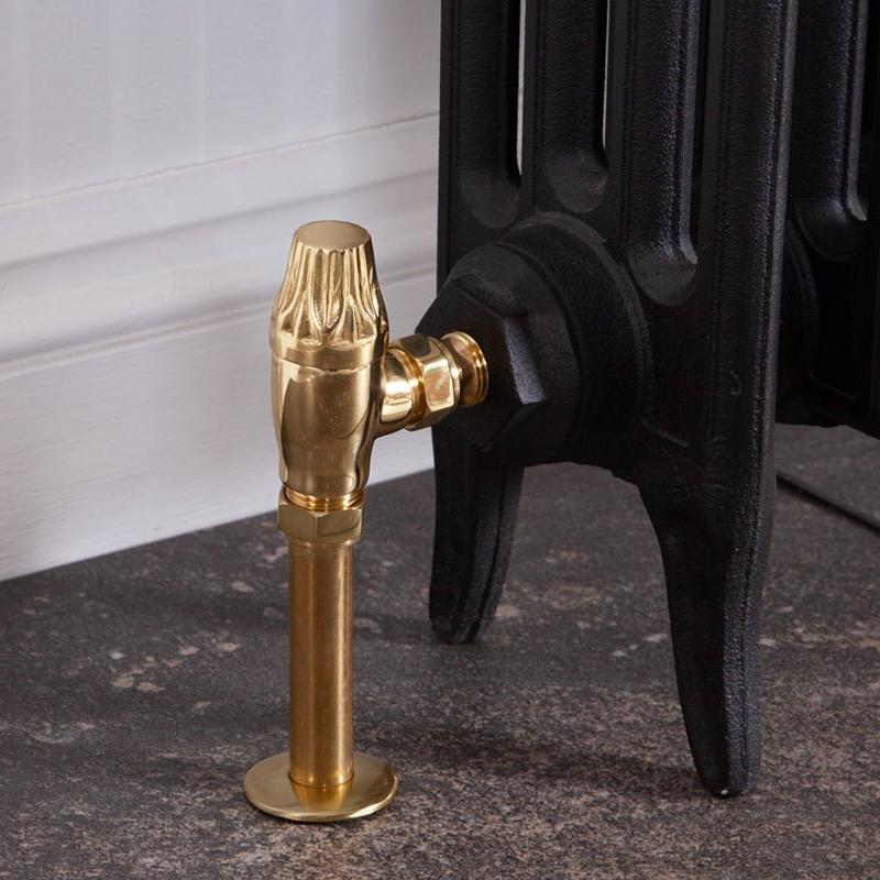 Carron Crocus Wheel 15mm Inlet Thermostatic Radiator Valve - valves - Ice Cold Spice | Lacquered Brass 15mm