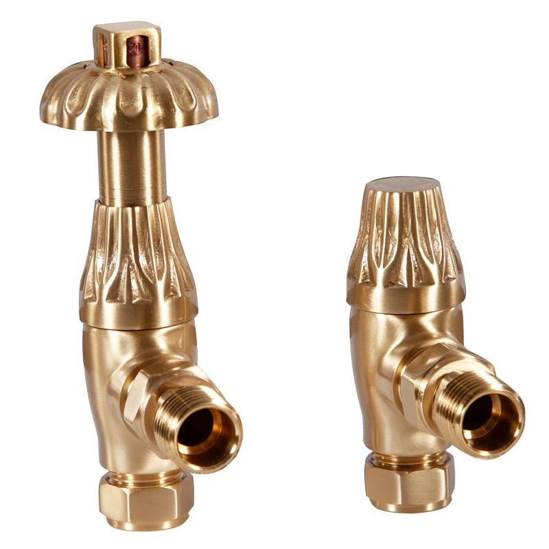 Carron Crocus Wheel 15mm Inlet Thermostatic Radiator Valve - valves - Ice Cold Spice | Lacquered Brushed Brass 15mm