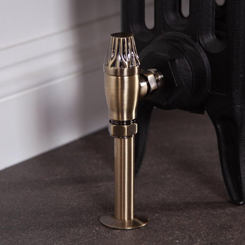 Carron Crocus Wheel 15mm Inlet Thermostatic Radiator Valve - valves - Ice Cold Spice | Lacquered Antique Brass 15mm