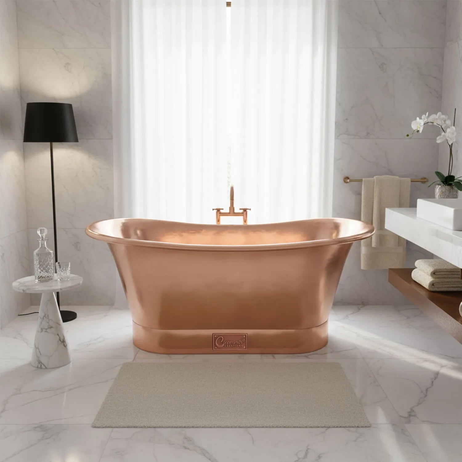 Coppersmith Creations Copper Freestanding Bathtub Polished Copper Finish Straight Base