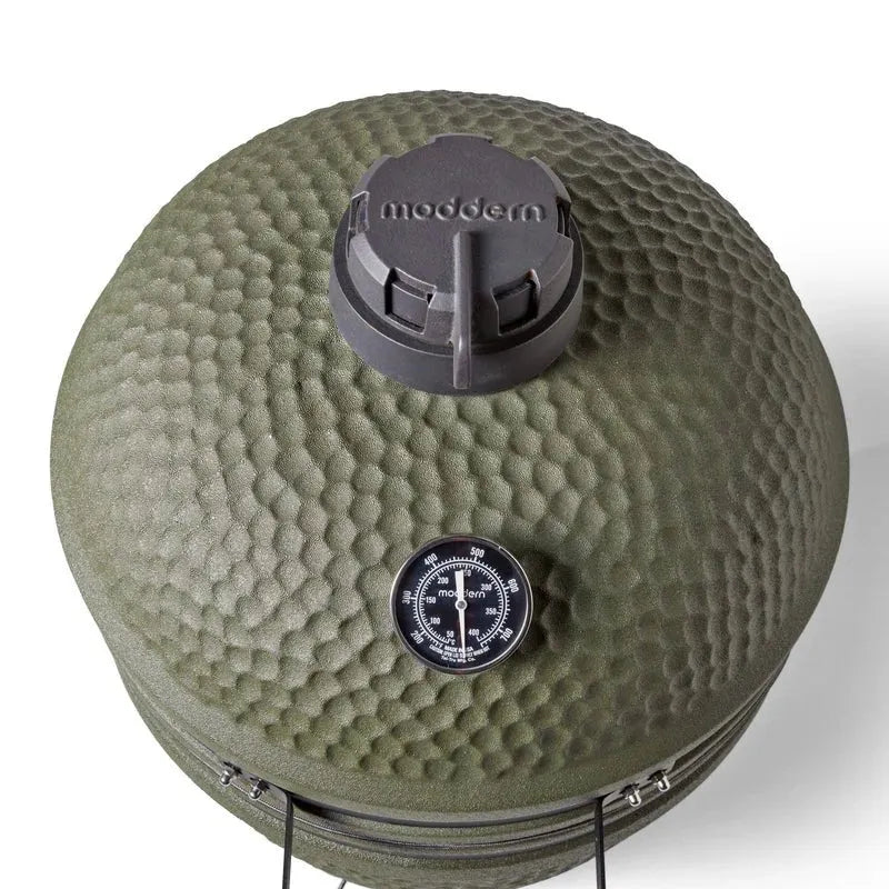 Moddern Kamado with Aluminum Base and Real Hard Wood Legs - outdoor grill - Ice Cold Spice | Olive Green and Wood (Legs)