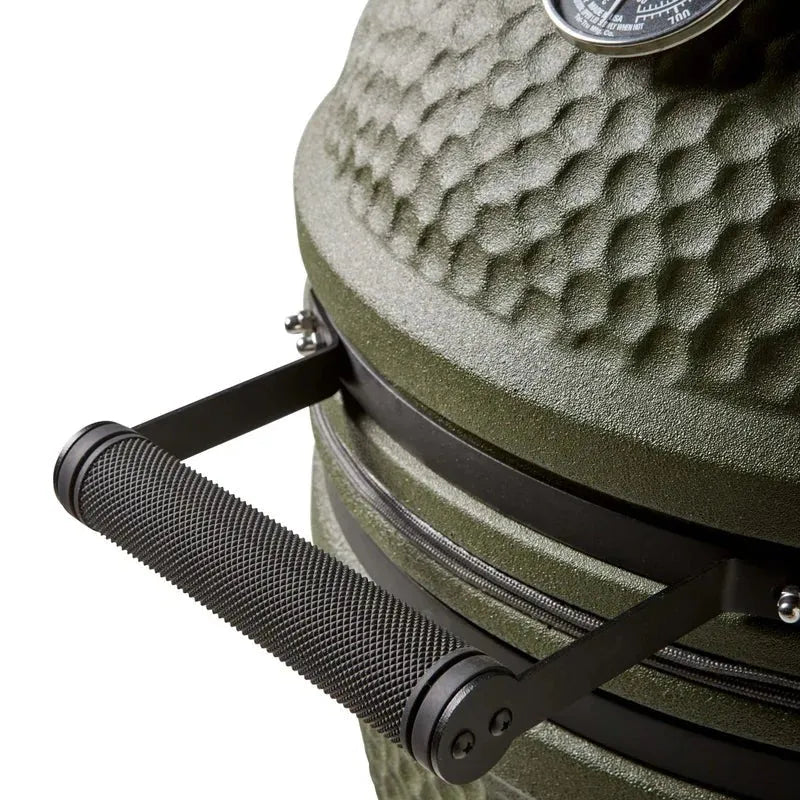 Moddern Kamado with Aluminum Base and Real Hard Wood Legs - outdoor grill - Ice Cold Spice | Olive Green and Wood (Legs)