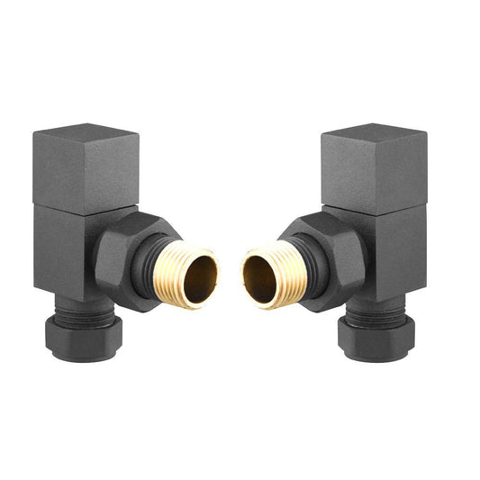 DQ Essential Square Angled Radiator Valves in Textured Anthracite