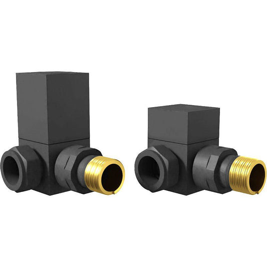 DQ Essential Square Corner Radiator Valves in Textured Anthracite