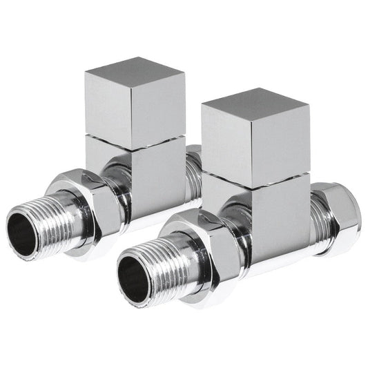 DQ Essential Square Straight Radiator Valves in Chrome