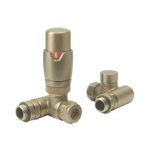 DQ Essential TRV Corner Dual Fuel Radiator Valves in Brushed Brass