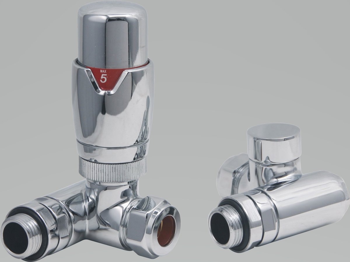DQ Essential TRV Corner Dual Fuel Radiator Valves in Chrome