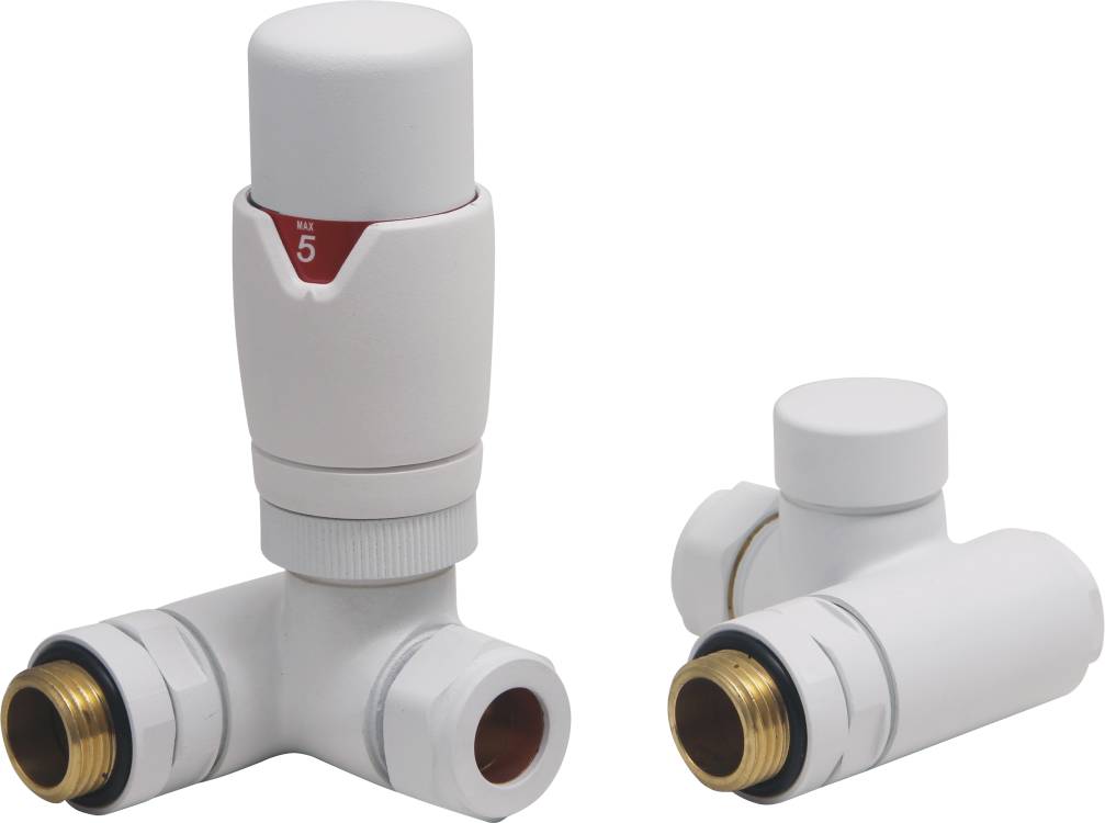 DQ Essential TRV Corner Dual Fuel Radiator Valves in White