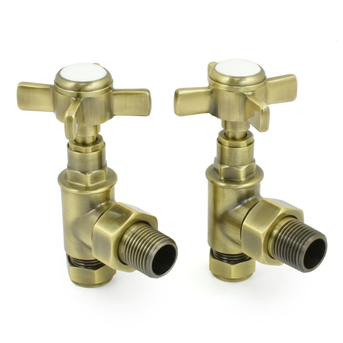DQ Heating Luxury Valo Traditional Manual Angled Radiator Valves in Antique Brass