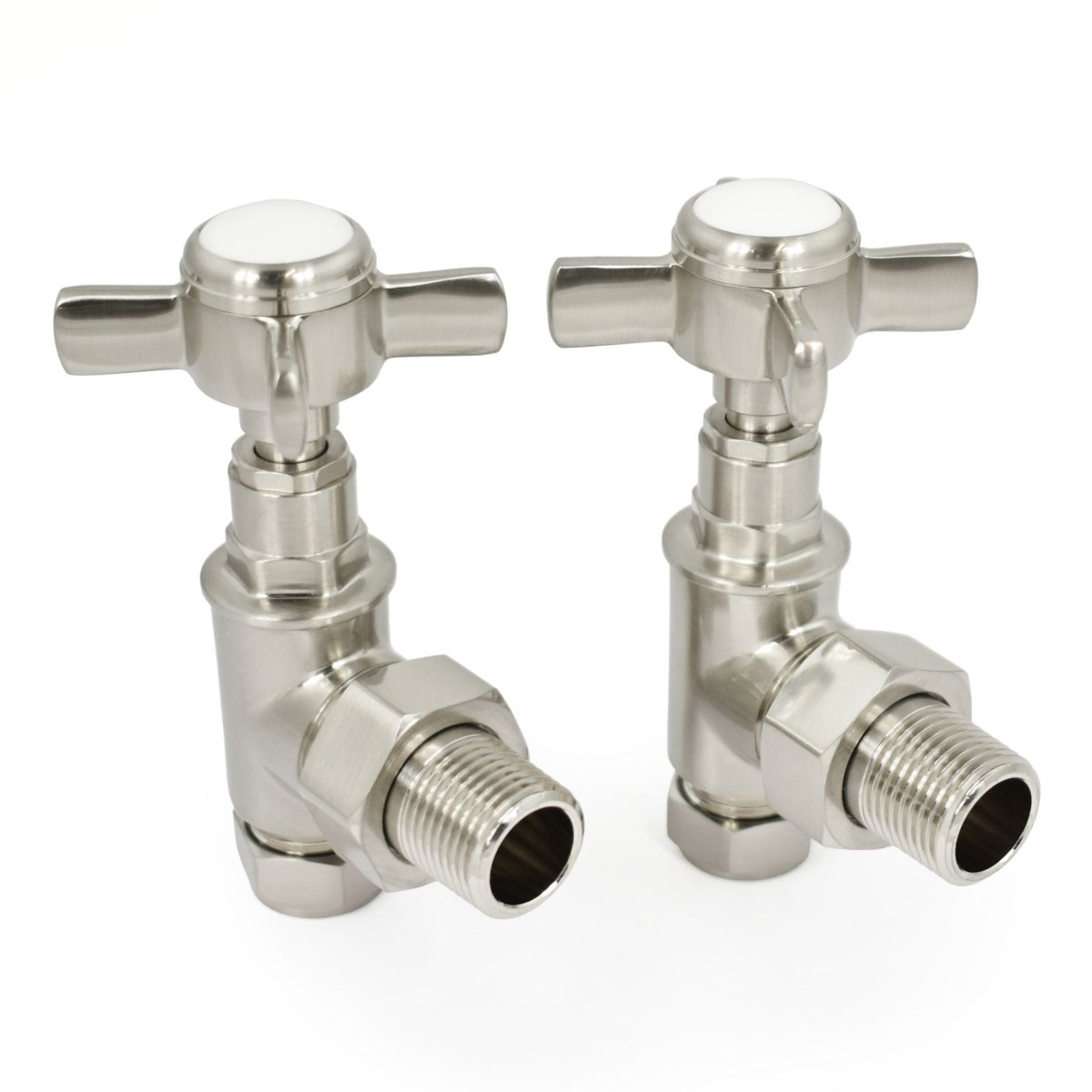 DQ Heating Luxury Valo Traditional Manual Angled Radiator Valves in Brushed Nickel