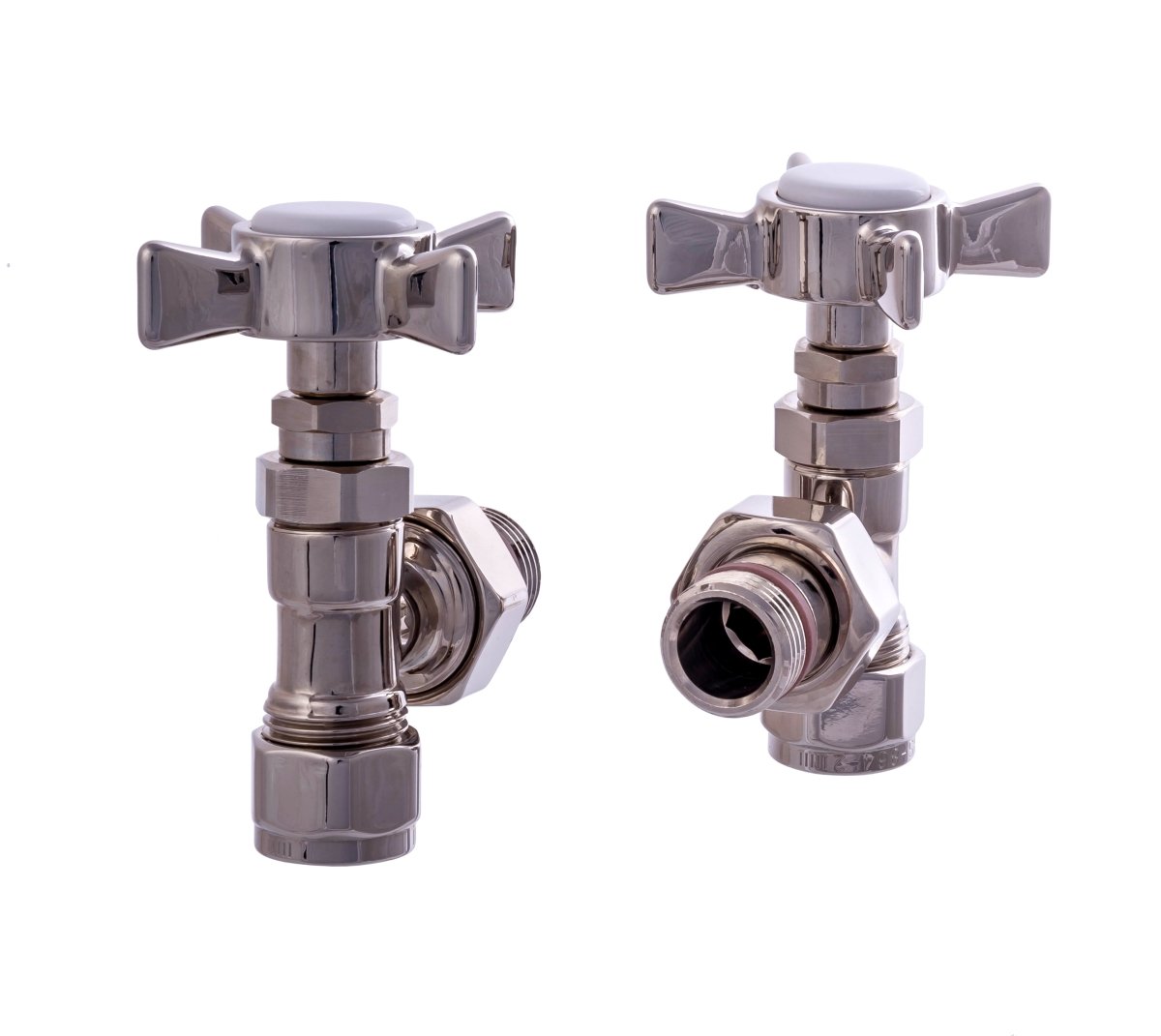 DQ Luxury Adoni Manual Angled Radiator Valves in Polished Nickel