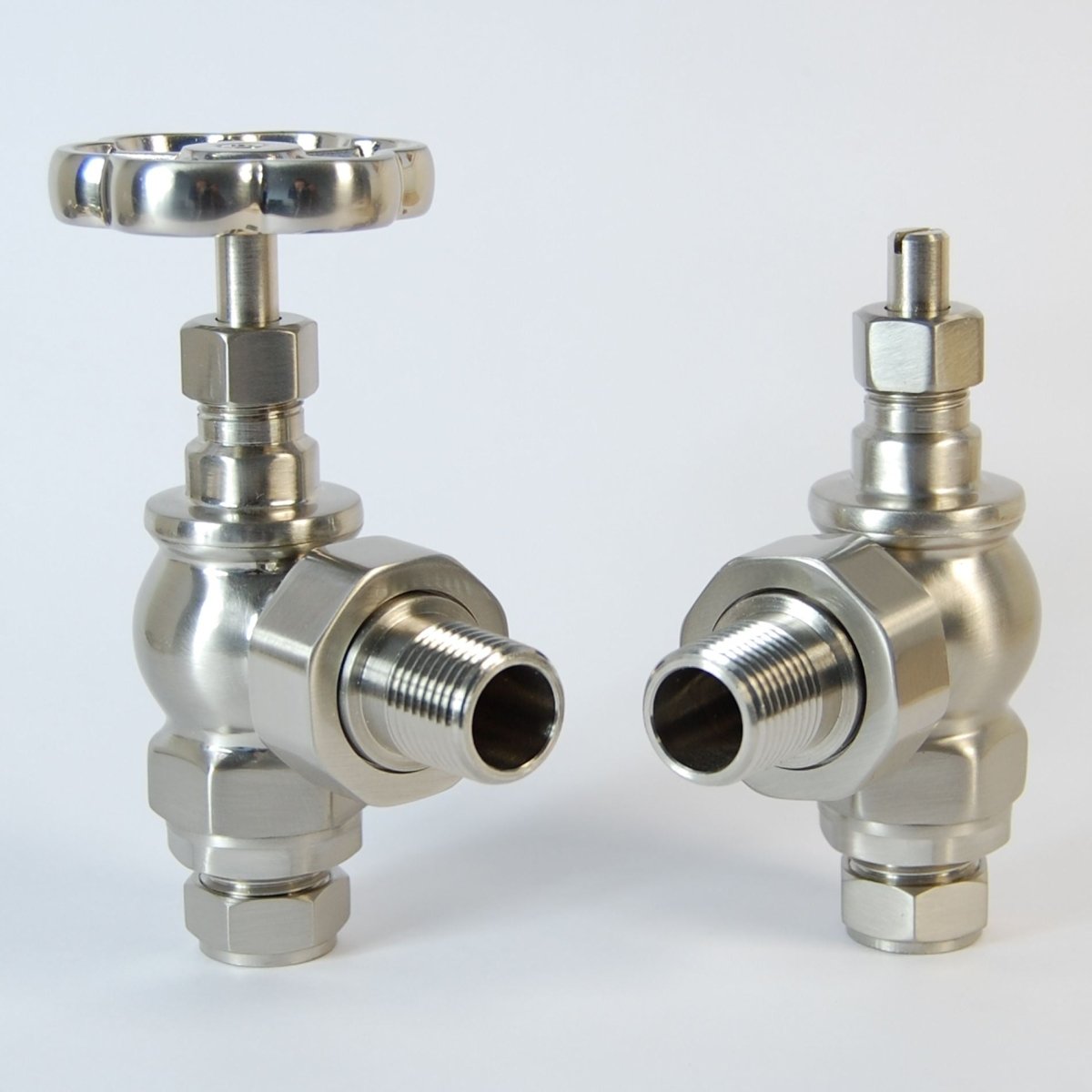 DQ Luxury Argo Manual Angled Radiator Valves in Brushed Nickel