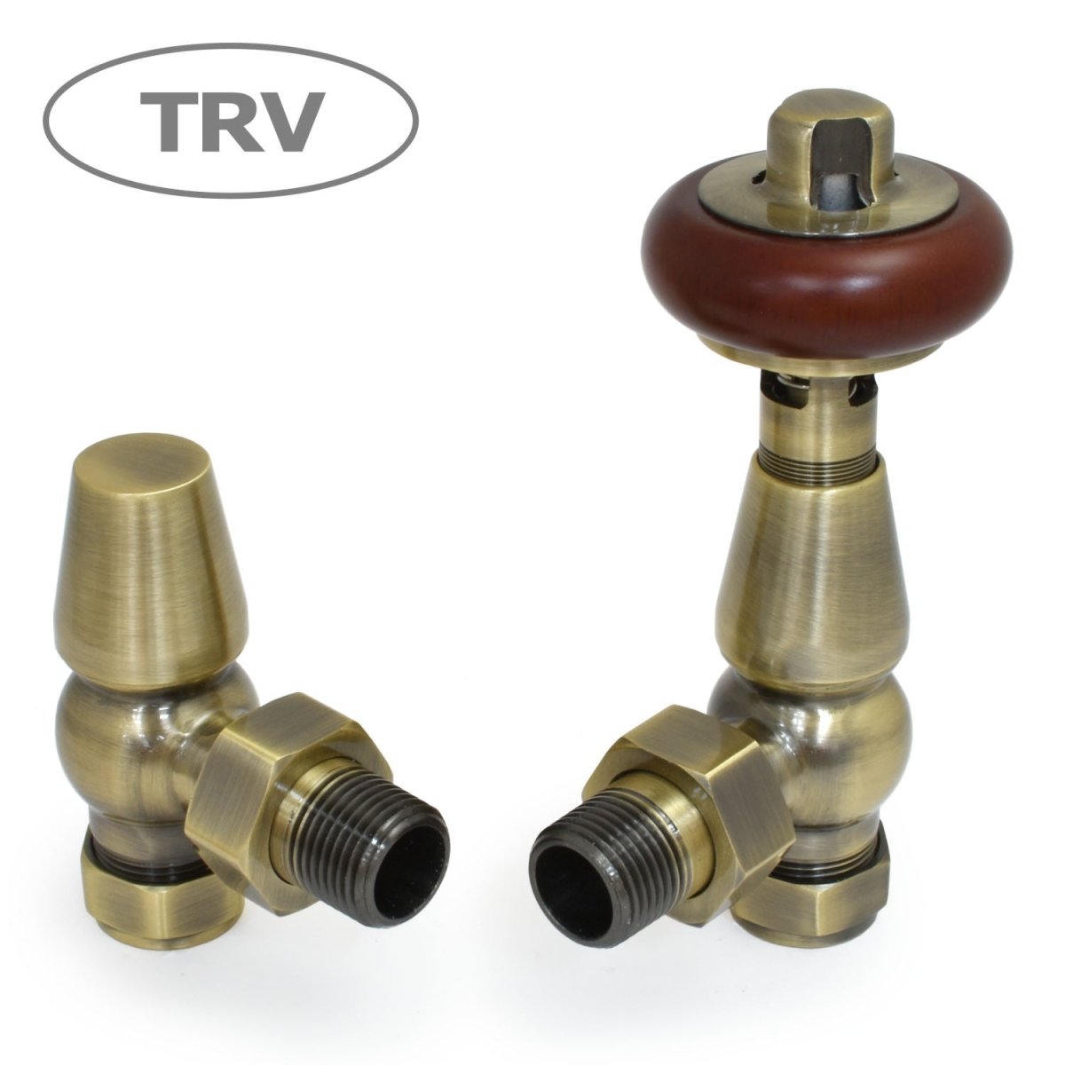 DQ Luxury Enzo TRV Angled Radiator Valves in Old English Brass