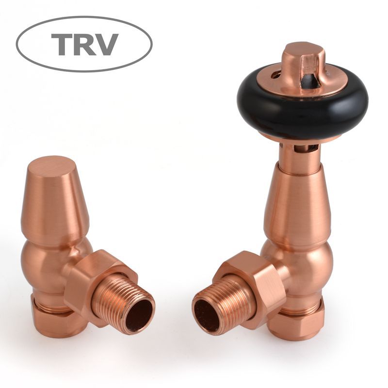 DQ Luxury Enzo TRV Angled Radiator Valves in Old English Brass
