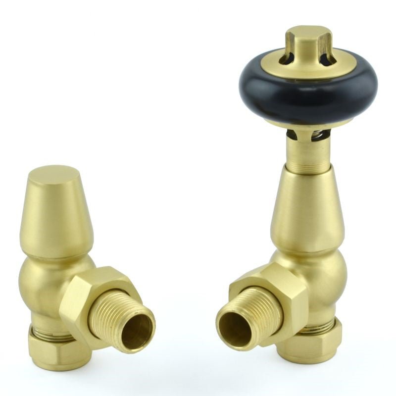 DQ Luxury Enzo TRV Angled Radiator Valves in Old English Brass