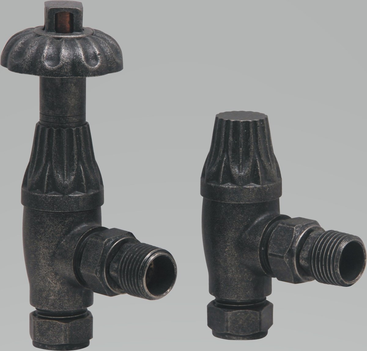 DQ Luxury Morgan TRV Angled Radiator Valves in Antique Copper