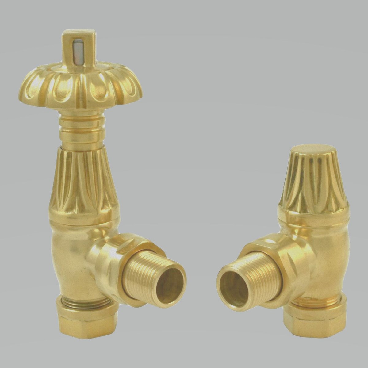 DQ Luxury Morgan TRV Angled Radiator Valves in Brushed Brass