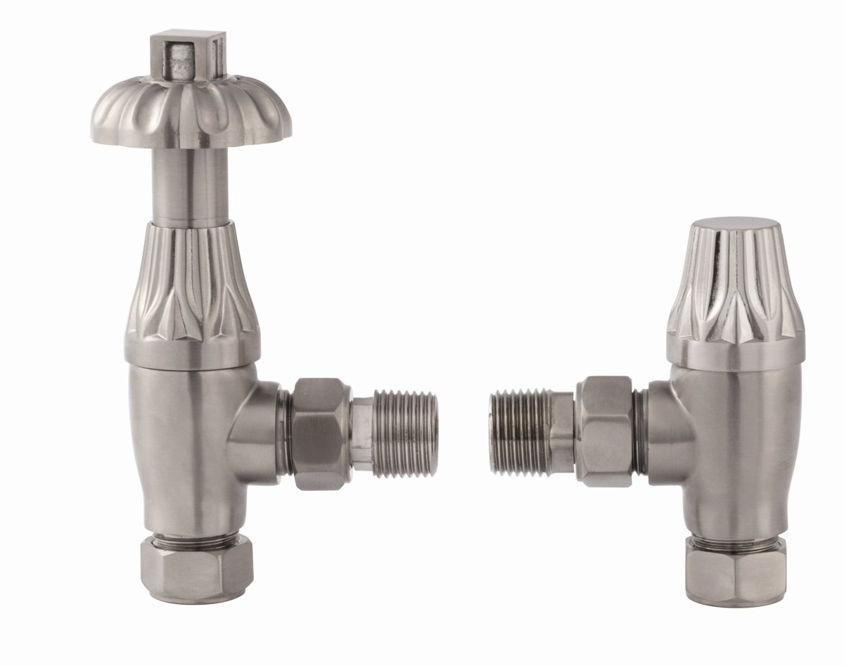 DQ Luxury Morgan TRV Angled Radiator Valves in Brushed Nickel