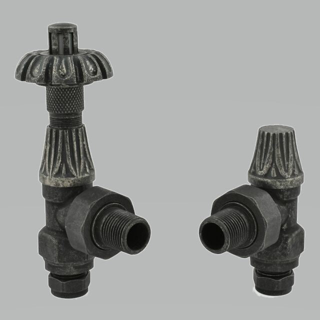 DQ Luxury Morgan TRV Angled Radiator Valves in Pewter
