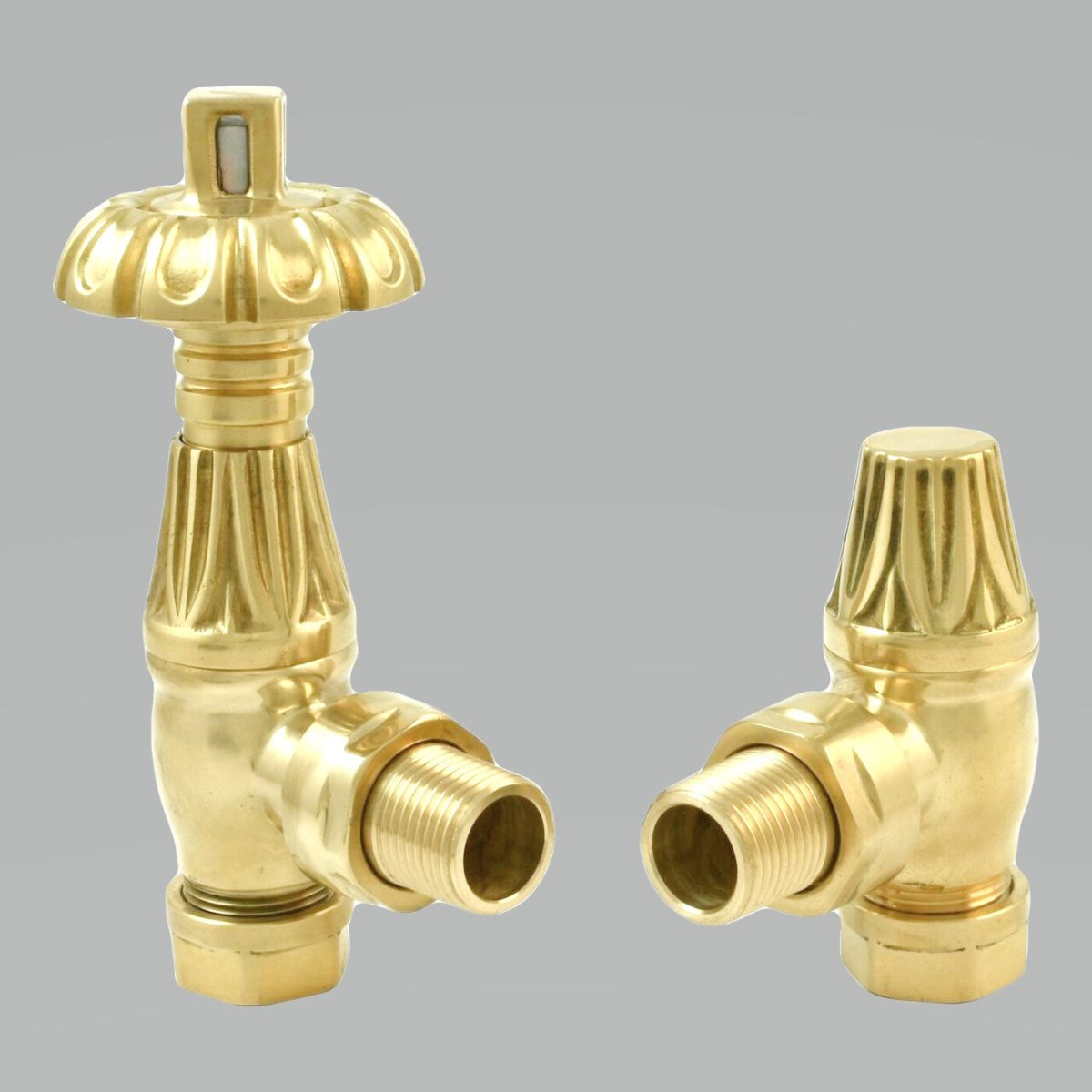 DQ Luxury Morgan TRV Angled Radiator Valves in Polished Brass