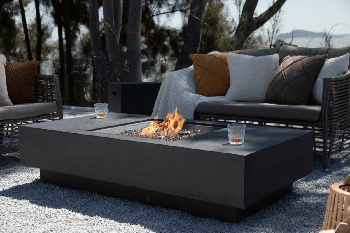 Elementi Cannes Charcoal Concrete Outdoor Fire Table in Propane Gas