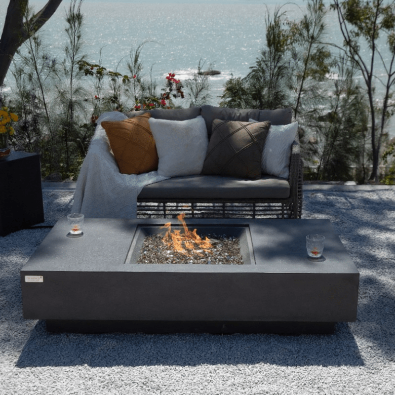 Elementi Cannes Charcoal Concrete Outdoor Fire Table in Propane Gas