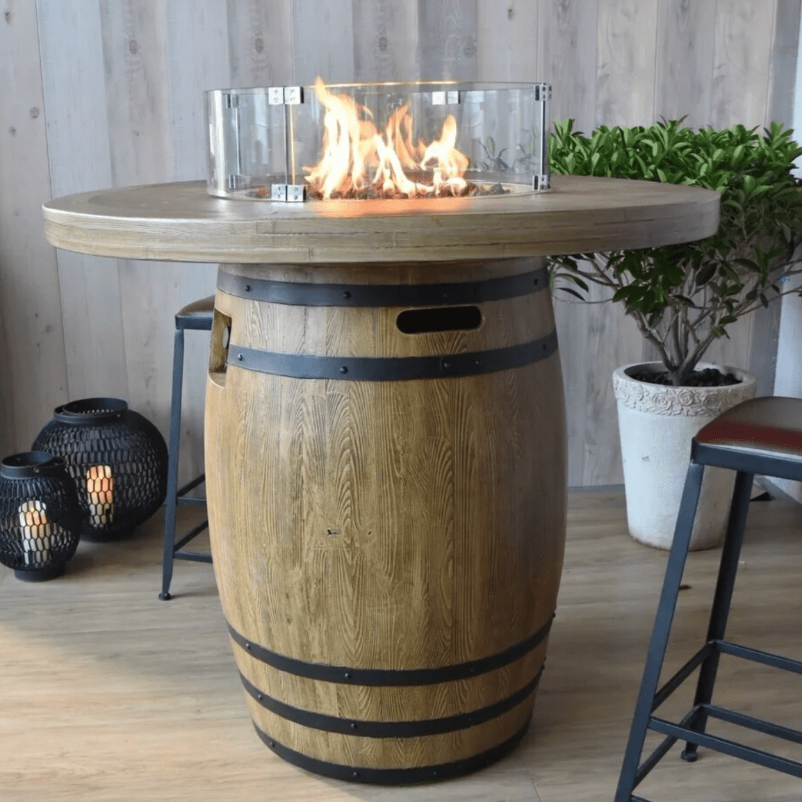 Elementi Lafite Barrel Outdoor Fire Table in Wood Brown