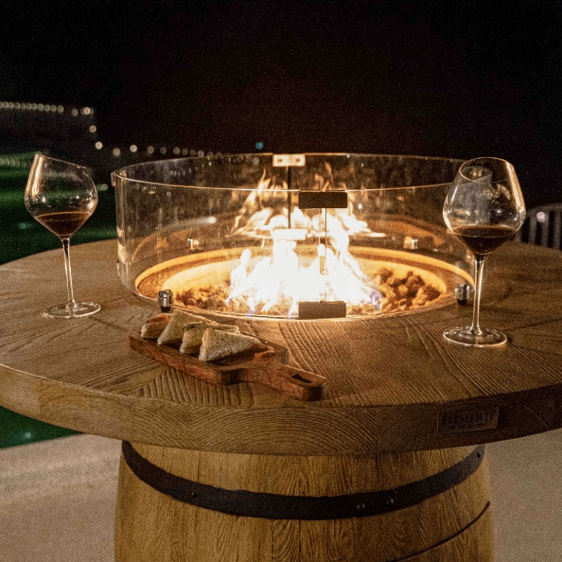 Elementi Lafite Barrel Outdoor Fire Table in Wood Brown