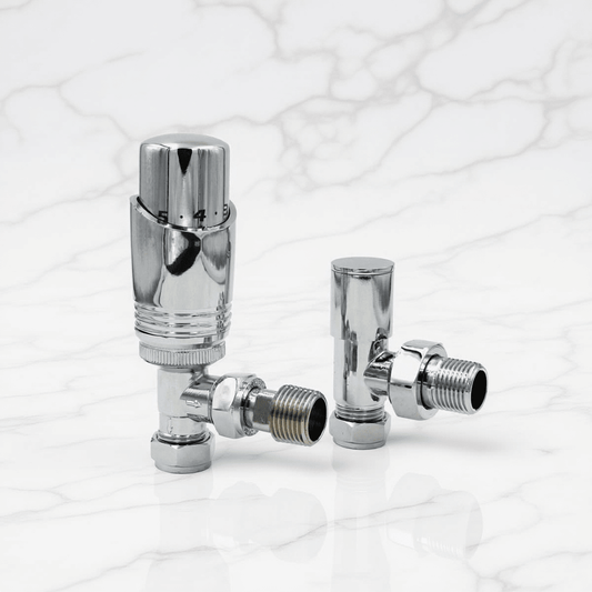 Eucotherm Deluxe TRV Valves Angled Chrome in Chrome