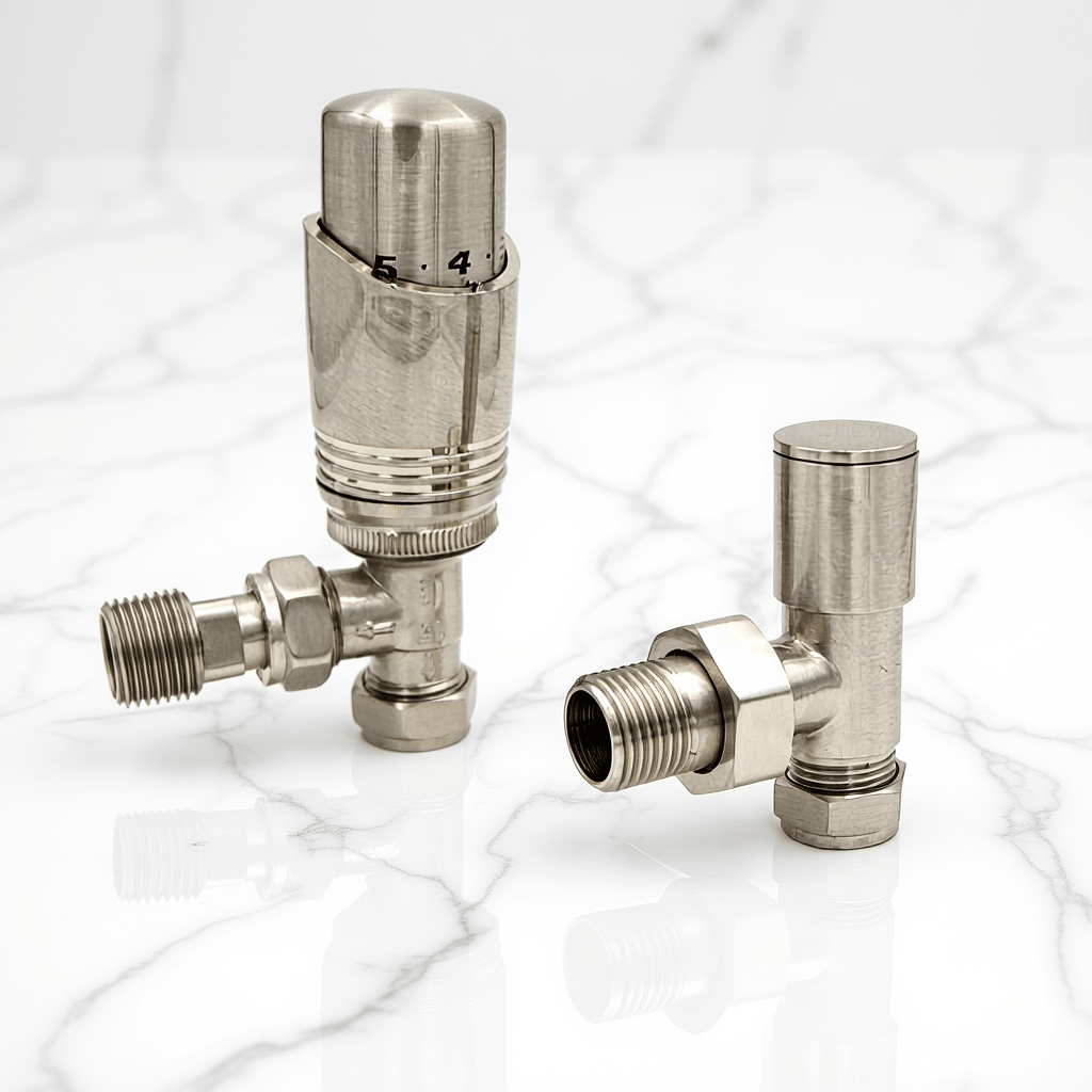 Eucotherm Deluxe TRV Valves Angled Nickel in Nickel